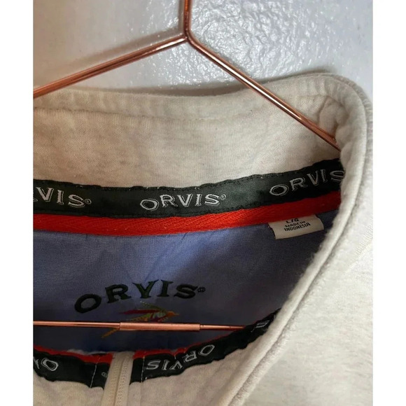 Orvis Mens Long Sleeve Pullover Mock Neck 1/4 Zip Snap Sweatshirt Beige Sz L/G - Picture 9 of 11